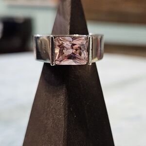 Sparkling Pink Princess Cut Cubic Zirconia Stone 925 Silver Size 5